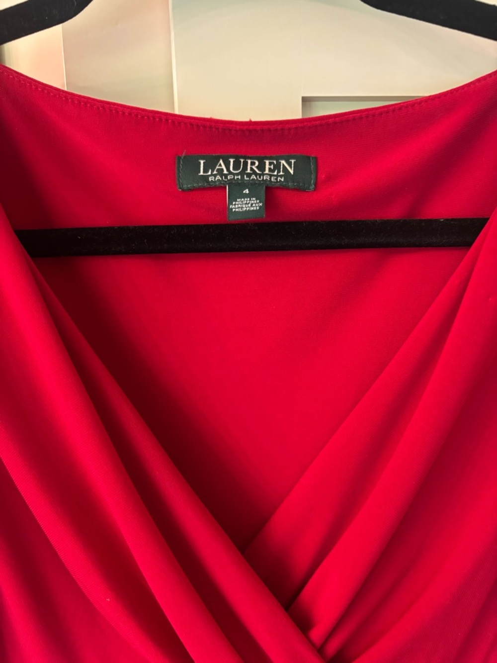 Lauren Ralph Lauren Midi Ruched Waist Surplice Dress Red Size 4 - Picture 3 of 5
